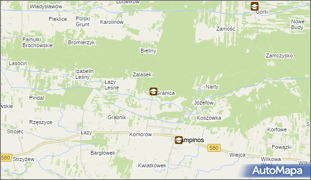 mapa Granica gmina Kampinos, Granica gmina Kampinos na mapie Targeo