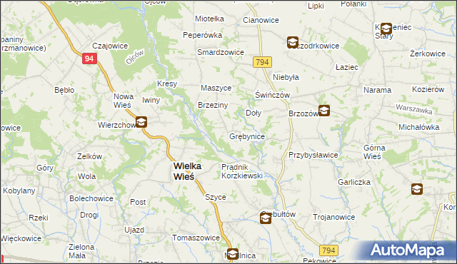 mapa Grębynice, Grębynice na mapie Targeo