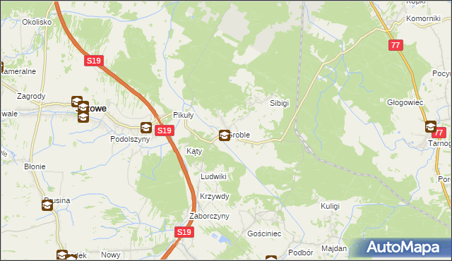 mapa Groble gmina Jeżowe, Groble gmina Jeżowe na mapie Targeo