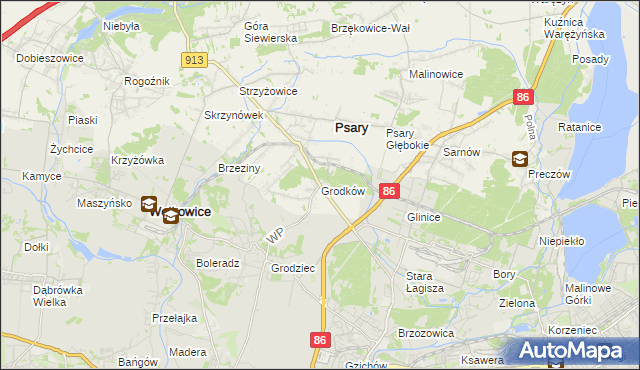 mapa Grodków gmina Psary, Grodków gmina Psary na mapie Targeo