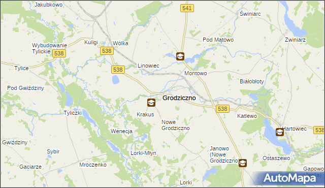 mapa Grodziczno powiat nowomiejski, Grodziczno powiat nowomiejski na mapie Targeo