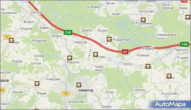 mapa Grojec gmina Alwernia, Grojec gmina Alwernia na mapie Targeo