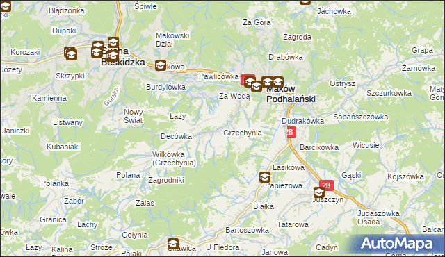 mapa Grzechynia, Grzechynia na mapie Targeo