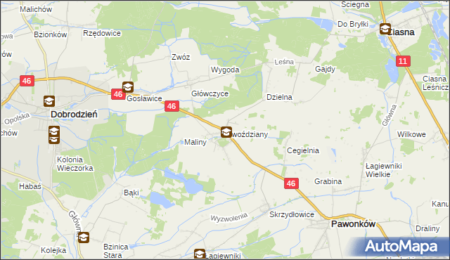 mapa Gwoździany, Gwoździany na mapie Targeo