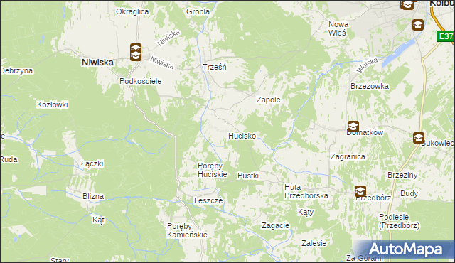 mapa Hucisko gmina Niwiska, Hucisko gmina Niwiska na mapie Targeo
