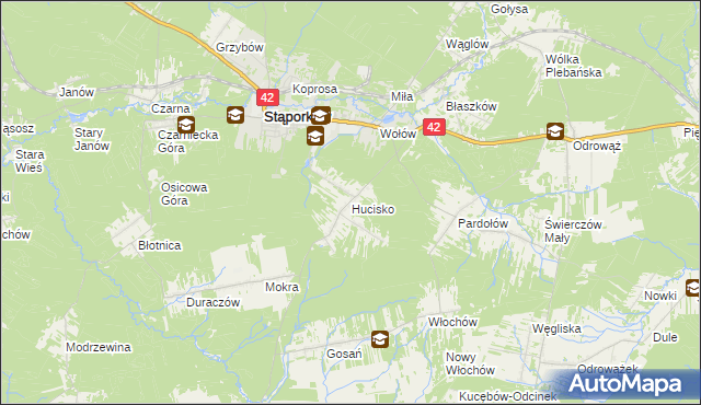 mapa Hucisko gmina Stąporków, Hucisko gmina Stąporków na mapie Targeo