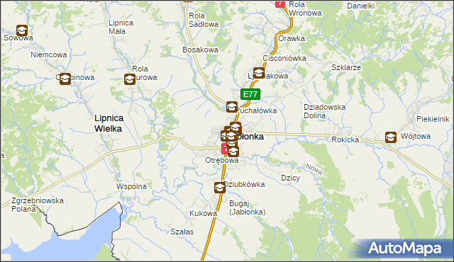 mapa Jabłonka powiat nowotarski, Jabłonka powiat nowotarski na mapie Targeo