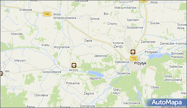 mapa Jabłonna gmina Przytyk, Jabłonna gmina Przytyk na mapie Targeo