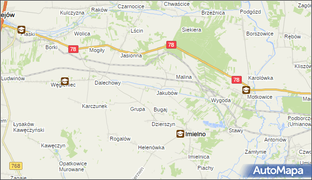 mapa Jakubów gmina Imielno, Jakubów gmina Imielno na mapie Targeo