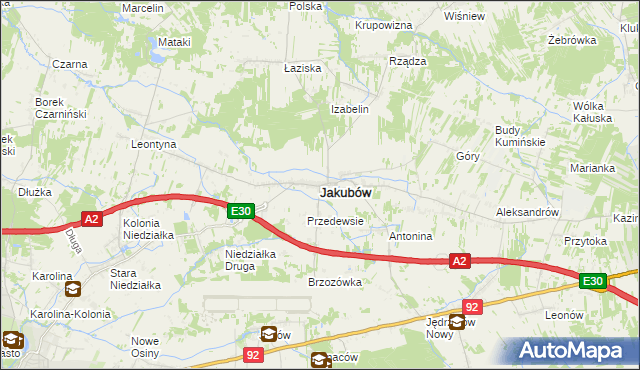 mapa Jakubów powiat miński, Jakubów powiat miński na mapie Targeo