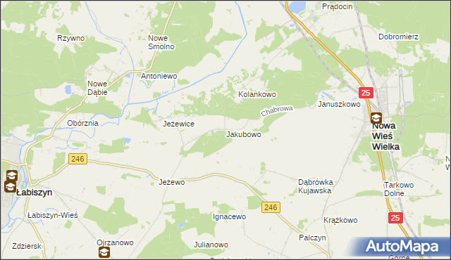 mapa Jakubowo gmina Nowa Wieś Wielka, Jakubowo gmina Nowa Wieś Wielka na mapie Targeo