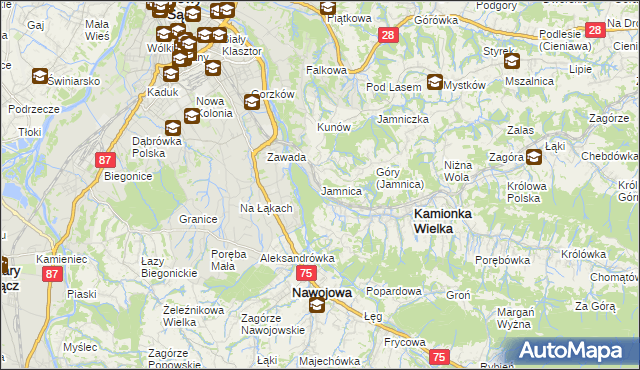 mapa Jamnica gmina Kamionka Wielka, Jamnica gmina Kamionka Wielka na mapie Targeo