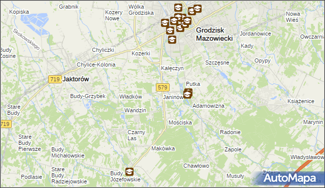 mapa Janinów gmina Grodzisk Mazowiecki, Janinów gmina Grodzisk Mazowiecki na mapie Targeo