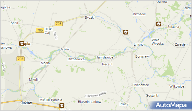 mapa Janisławice gmina Głuchów, Janisławice gmina Głuchów na mapie Targeo