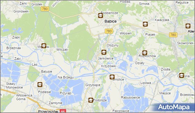 mapa Jankowice gmina Babice, Jankowice gmina Babice na mapie Targeo