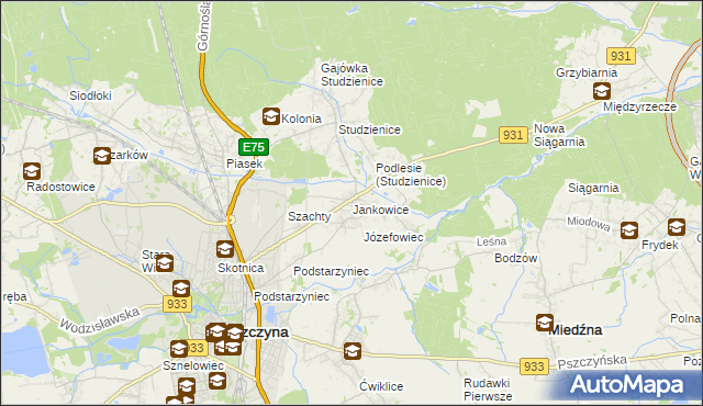 mapa Jankowice gmina Pszczyna, Jankowice gmina Pszczyna na mapie Targeo