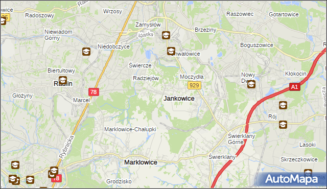 mapa Jankowice gmina Świerklany, Jankowice gmina Świerklany na mapie Targeo