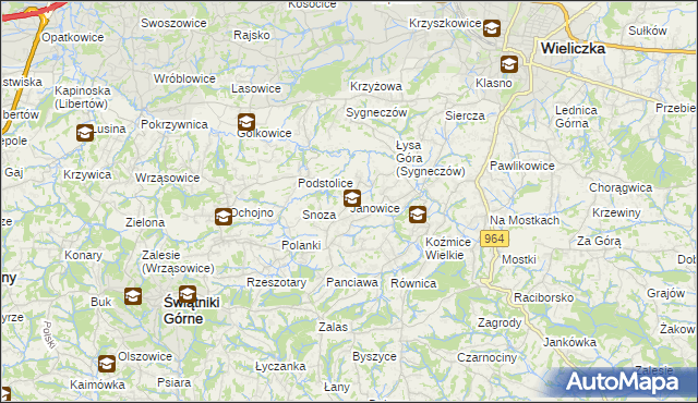 mapa Janowice gmina Wieliczka, Janowice gmina Wieliczka na mapie Targeo