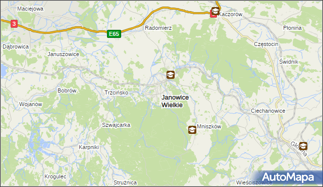 mapa Janowice Wielkie, Janowice Wielkie na mapie Targeo