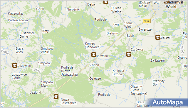 mapa Janowiec gmina Radomyśl Wielki, Janowiec gmina Radomyśl Wielki na mapie Targeo