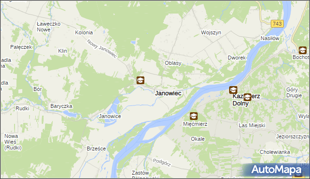 mapa Janowiec powiat puławski, Janowiec powiat puławski na mapie Targeo