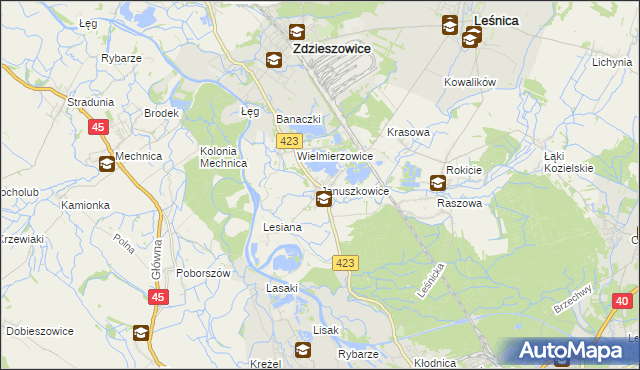 mapa Januszkowice gmina Zdzieszowice, Januszkowice gmina Zdzieszowice na mapie Targeo