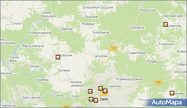 mapa Jaroszów gmina Żarki, Jaroszów gmina Żarki na mapie Targeo