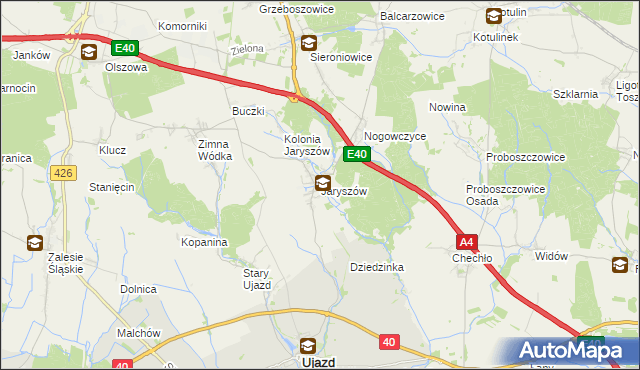 mapa Jaryszów gmina Ujazd, Jaryszów gmina Ujazd na mapie Targeo