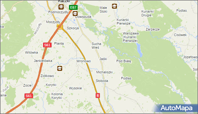 mapa Jaśki gmina Raczki, Jaśki gmina Raczki na mapie Targeo