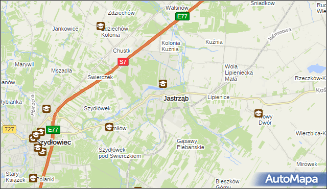 mapa Jastrząb powiat szydłowiecki, Jastrząb powiat szydłowiecki na mapie Targeo