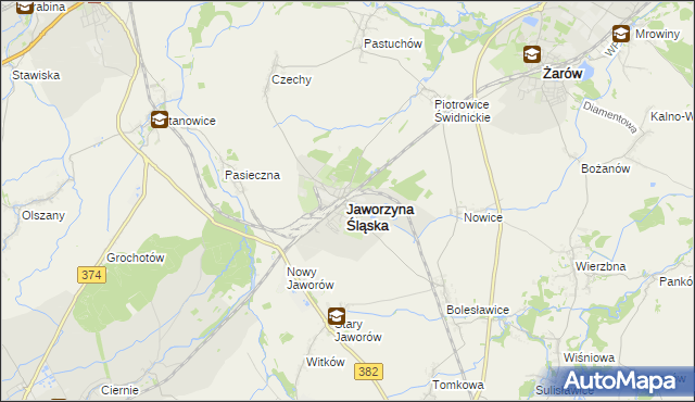 mapa Jaworzyna Śląska, Jaworzyna Śląska na mapie Targeo