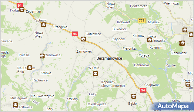 mapa Jerzmanowice gmina Jerzmanowice-Przeginia, Jerzmanowice gmina Jerzmanowice-Przeginia na mapie Targeo