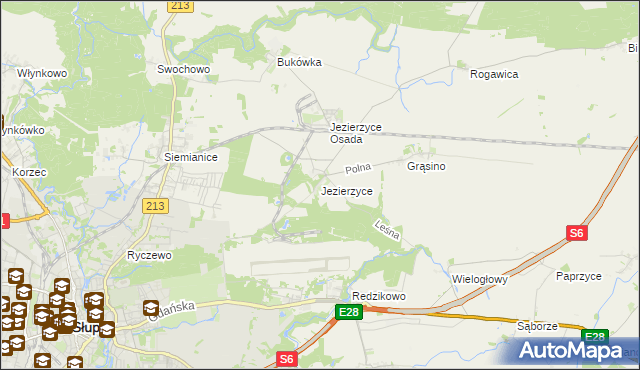 mapa Jezierzyce gmina Słupsk, Jezierzyce gmina Słupsk na mapie Targeo