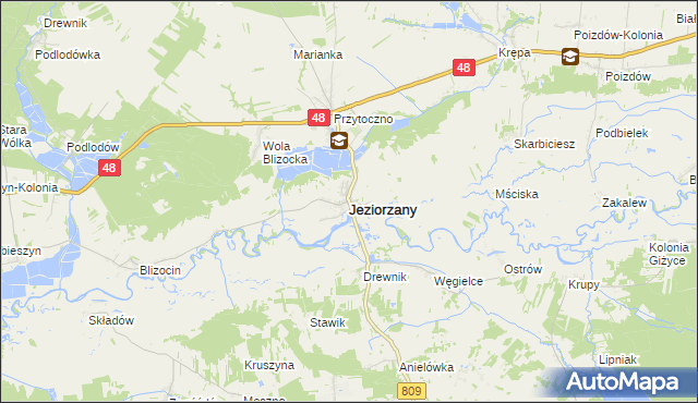 mapa Jeziorzany powiat lubartowski, Jeziorzany powiat lubartowski na mapie Targeo