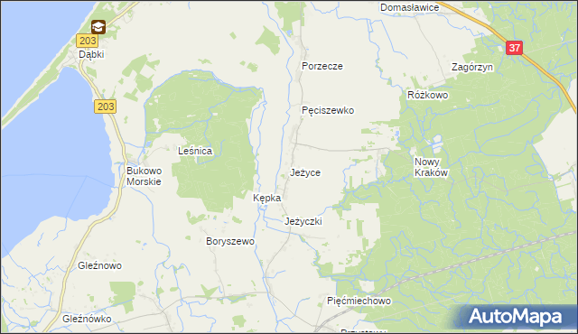 mapa Jeżyce gmina Darłowo, Jeżyce gmina Darłowo na mapie Targeo