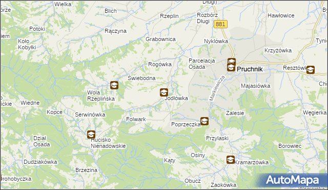 mapa Jodłówka gmina Pruchnik, Jodłówka gmina Pruchnik na mapie Targeo