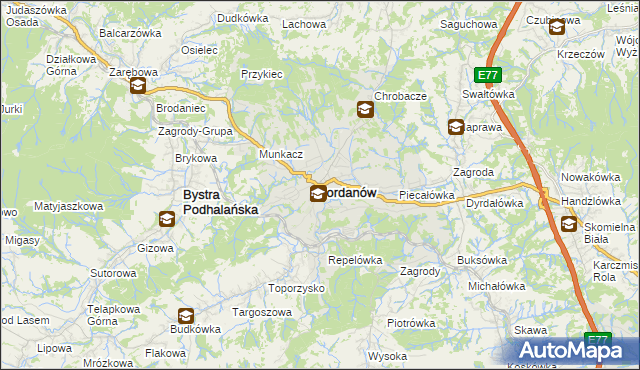 mapa Jordanów powiat suski, Jordanów powiat suski na mapie Targeo