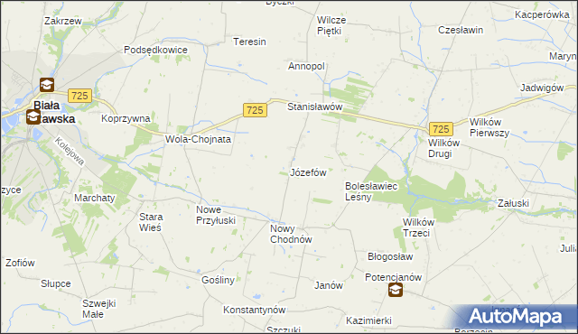 mapa Józefów gmina Biała Rawska, Józefów gmina Biała Rawska na mapie Targeo