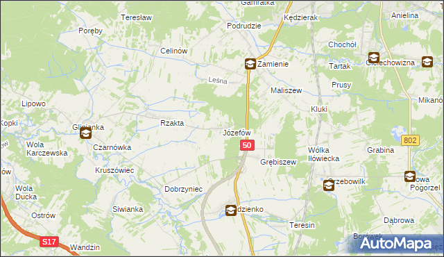 mapa Józefów gmina Mińsk Mazowiecki, Józefów gmina Mińsk Mazowiecki na mapie Targeo