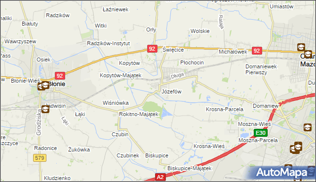 mapa Józefów gmina Ożarów Mazowiecki, Józefów gmina Ożarów Mazowiecki na mapie Targeo