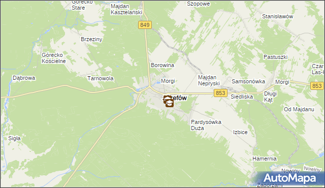 mapa Józefów powiat biłgorajski, Józefów powiat biłgorajski na mapie Targeo