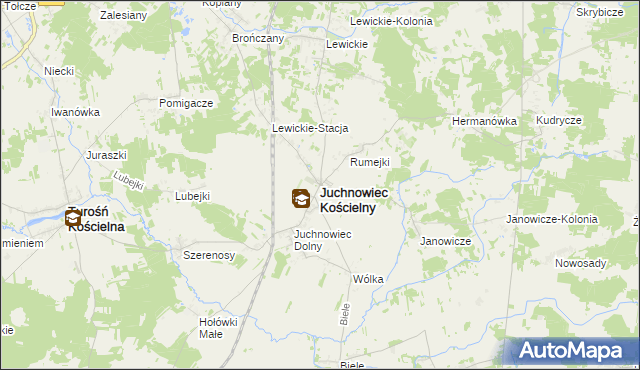 mapa Juchnowiec Kościelny, Juchnowiec Kościelny na mapie Targeo