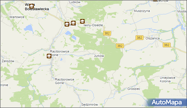 mapa Jurków gmina Warta Bolesławiecka, Jurków gmina Warta Bolesławiecka na mapie Targeo