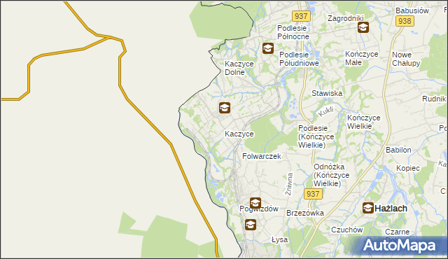 mapa Kaczyce gmina Zebrzydowice, Kaczyce gmina Zebrzydowice na mapie Targeo