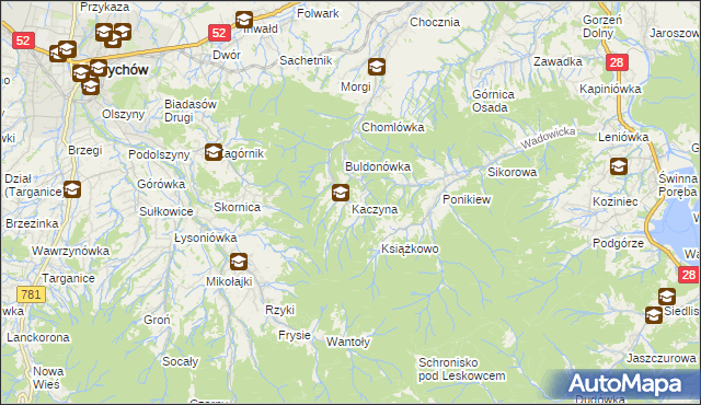 mapa Kaczyna gmina Wadowice, Kaczyna gmina Wadowice na mapie Targeo