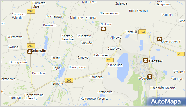 mapa Kalinowiec gmina Kleczew, Kalinowiec gmina Kleczew na mapie Targeo