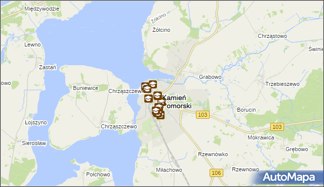 mapa Kamień Pomorski, Kamień Pomorski na mapie Targeo