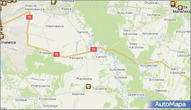 mapa Kamion gmina Puszcza Mariańska, Kamion gmina Puszcza Mariańska na mapie Targeo