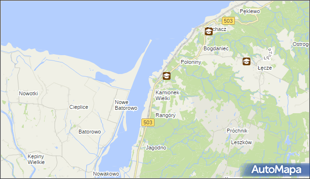 mapa Kamionek Wielki gmina Tolkmicko, Kamionek Wielki gmina Tolkmicko na mapie Targeo