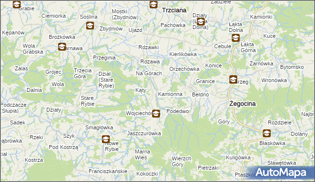 mapa Kamionna gmina Trzciana, Kamionna gmina Trzciana na mapie Targeo